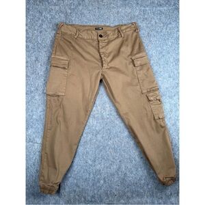 Fashion Nova Cargo Pants Mens Size 2X Brown Mid-Rise Elastic Cuffs Comfort Ankle